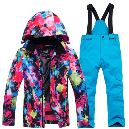 Traje térmico infantil, traje de esqui para meninos e meninas, conjunto de jaqueta de esqui à prova de vento, à prova d'água, jaqueta de neve para inverno