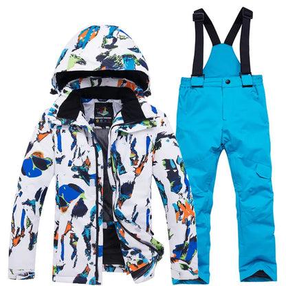 Traje térmico infantil, traje de esqui para meninos e meninas, conjunto de jaqueta de esqui à prova de vento, à prova d'água, jaqueta de neve para inverno