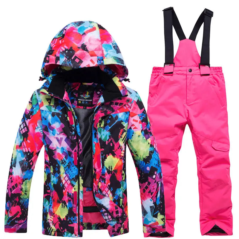 Traje térmico infantil, traje de esqui para meninos e meninas, conjunto de jaqueta de esqui à prova de vento, à prova d'água, jaqueta de neve para inverno