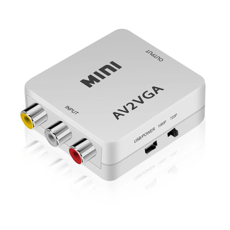 1080P Mini AV RCA CVBS to VGA Video Converter with 3.5mm Audio Supports PAL NTS Video Adapter for TV Set-Top Box Monitor PC