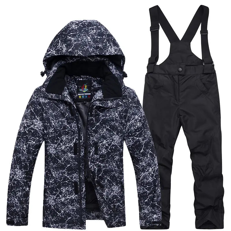 Traje térmico infantil, traje de esqui para meninos e meninas, conjunto de jaqueta de esqui à prova de vento, à prova d'água, jaqueta de neve para inverno