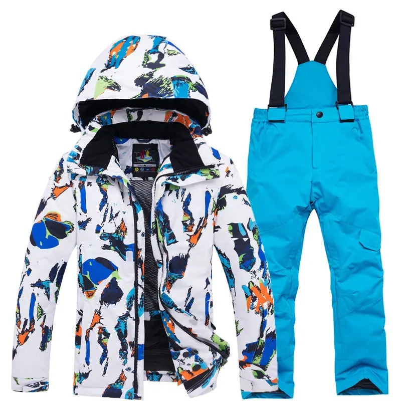 Traje térmico infantil, traje de esqui para meninos e meninas, conjunto de jaqueta de esqui à prova de vento, à prova d'água, jaqueta de neve para inverno