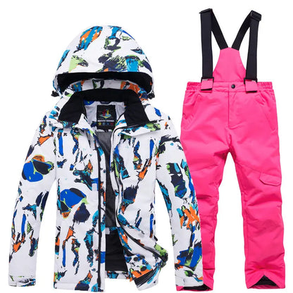 Traje térmico infantil, traje de esqui para meninos e meninas, conjunto de jaqueta de esqui à prova de vento, à prova d'água, jaqueta de neve para inverno