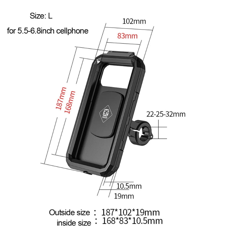 Waterproof Phone Case para bicicleta e motocicleta, celular Mount Bag, moto, scooter, suporte do telefone, guidão, espelho retrovisor, 3 a 8"