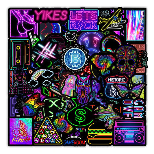 10/30/50/100 pçs dos desenhos animados luz de néon graffiti adesivos estéticos carro skate portátil telefone bicicleta brinquedo legal decalque adesivo para crianças