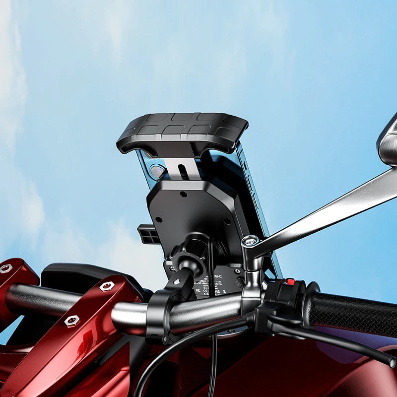 Motorcycle Phone Holder 15W Wireless Charger QC3.0 USB Charging Mount Stand Handlebar Smartphone Bracket Bike Cellphone Support