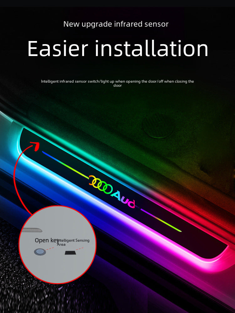 Car threshold bar wiring-free atmosphere light welcome pedal led induction light interior decoration streamer breathing light