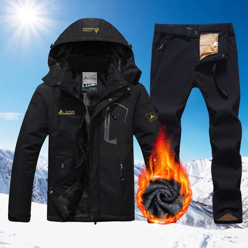 Conjunto de Esqui e Snowboard Masculino de Inverno: Jaqueta e Calça de Fleece Grossas, Quentes, Impermeáveis e à Prova de Vento