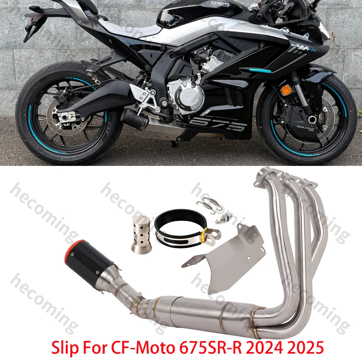 Sistema de Escape Completo com Coletor para CF-Moto 675SR-R 675NK 675SS 2024, Tubo de Ligação Frontal com Silenciador e Sensores
