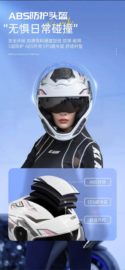 Capacete de Motocicleta Integral Certificado DOT para Todas as Estações com Design para Beber Água, Masculino e Feminino, para Pilotagem de Inverno