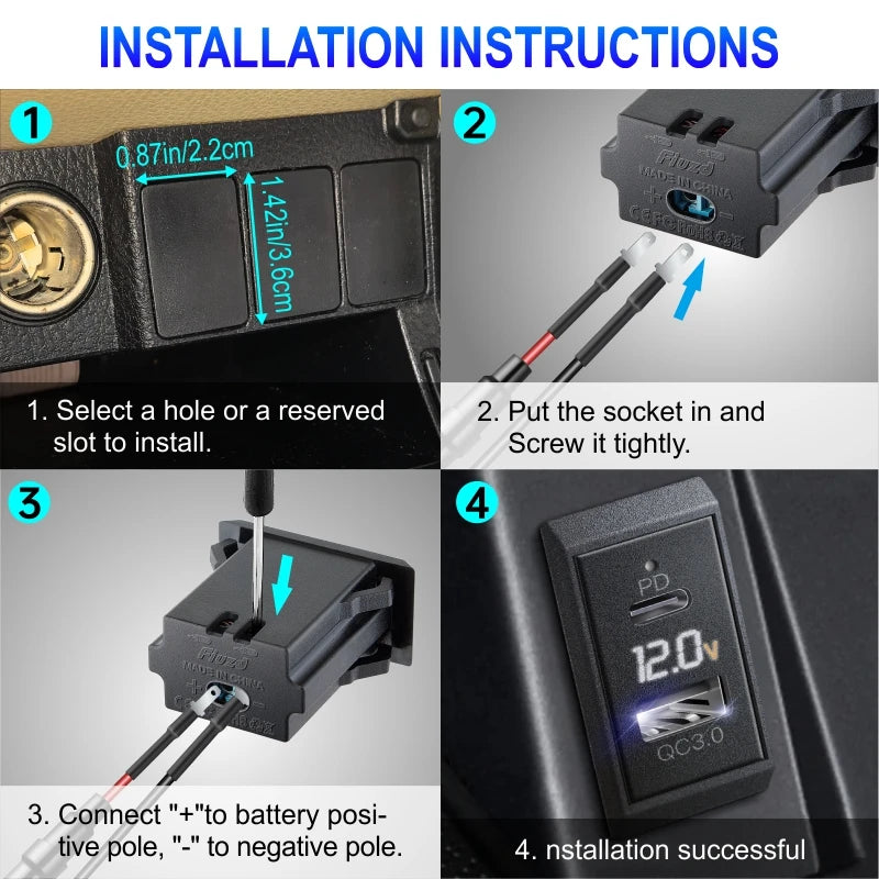 Adaptador de carga rápida rápida 3 portas usb carregador de telefone no adaptador de carregador de carro para 12v/24v caminhão motocicleta rv barco marinho