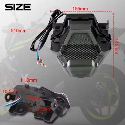 Luzes traseiras led para motocicleta, indicador de seta, lâmpada de freio traseiro, luzes de corrida 12v para yamaha r3 y15zr mt03 mt07 r150