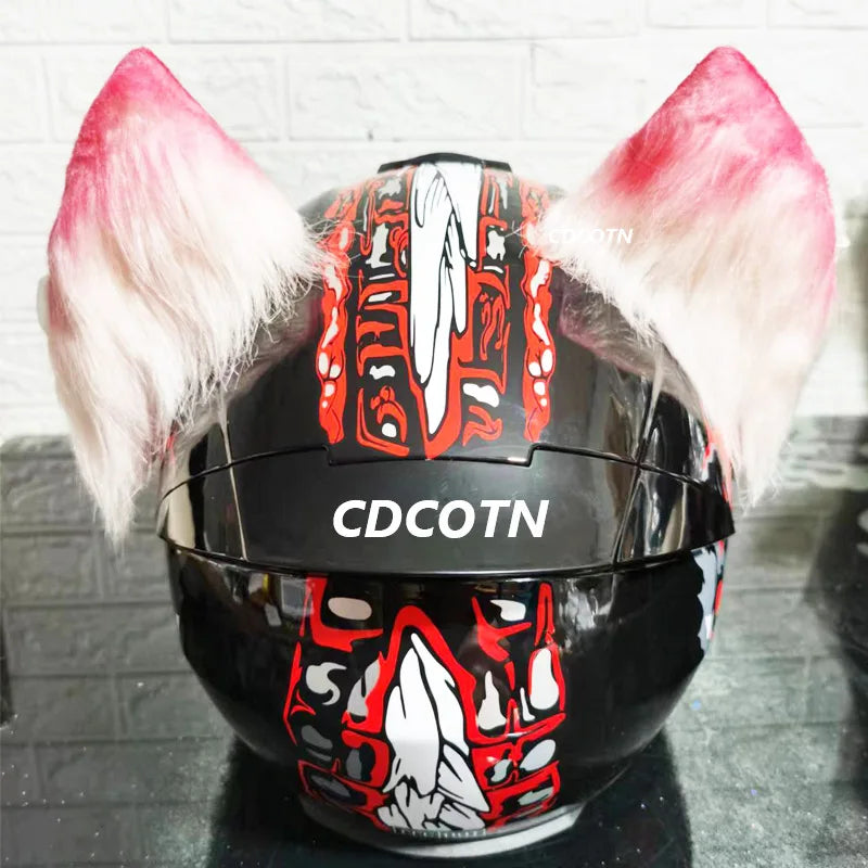 Decoração de capacete elétrico de motocicleta, 3d estéreo, orelhas de lobo, pelúcia dobrável, acessórios de capacete de moto, adesivos, estilo cosplay