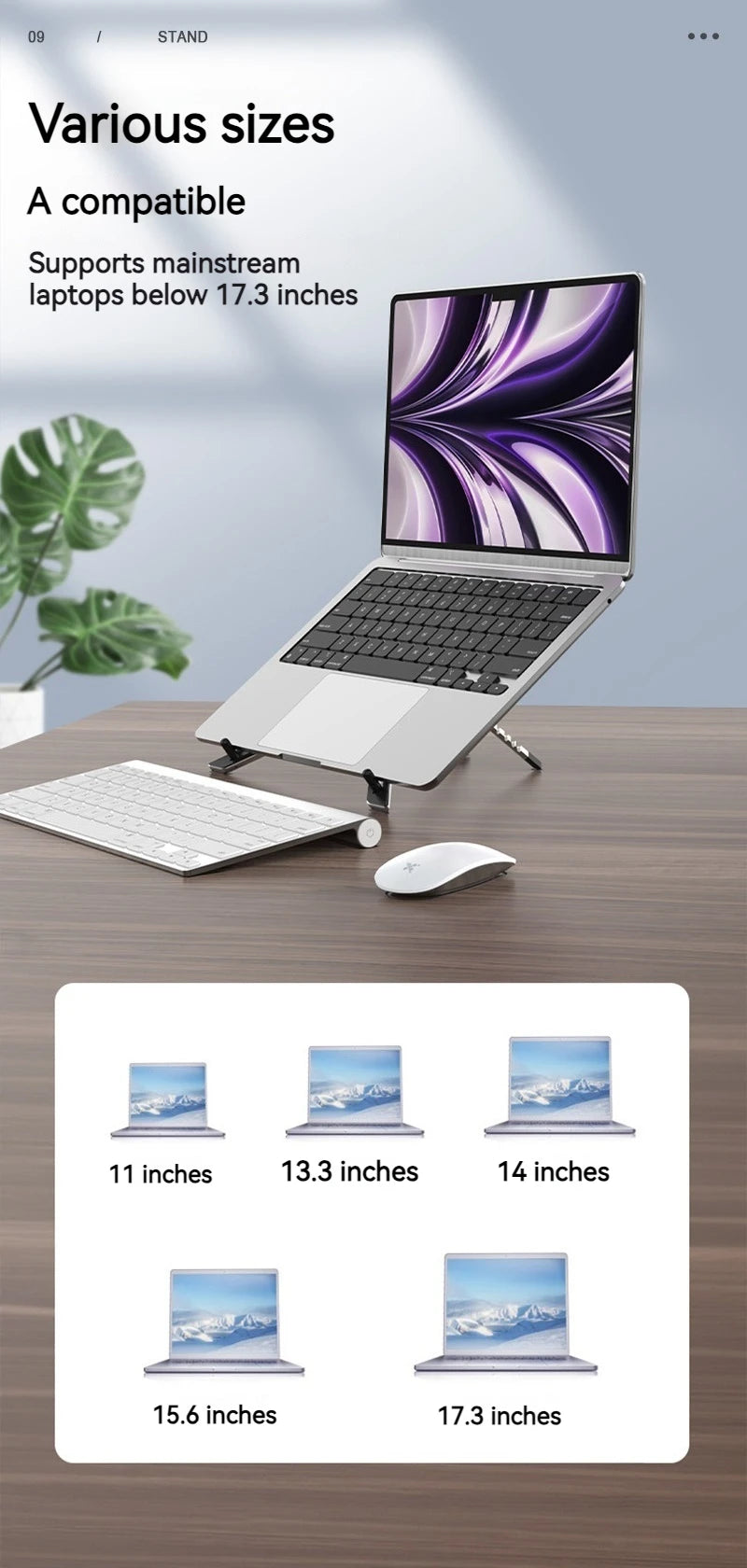 Mini suporte portátil dobrável de metal para laptop, ângulo de mesa ajustável, suporte para notebook, compatível com laptops e tablets de 10 a 17 polegadas