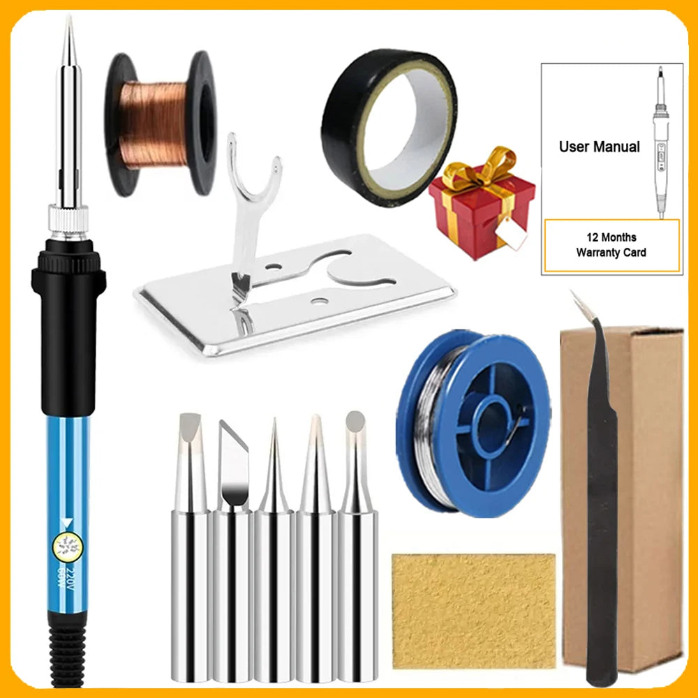 Kits de Ferro de Solda Elétrico 2026 (SKU:10-IN-1)(16-IN-1)(20-IN-1) 60W com Temperatura Ajustável e Pontas Substituíveis