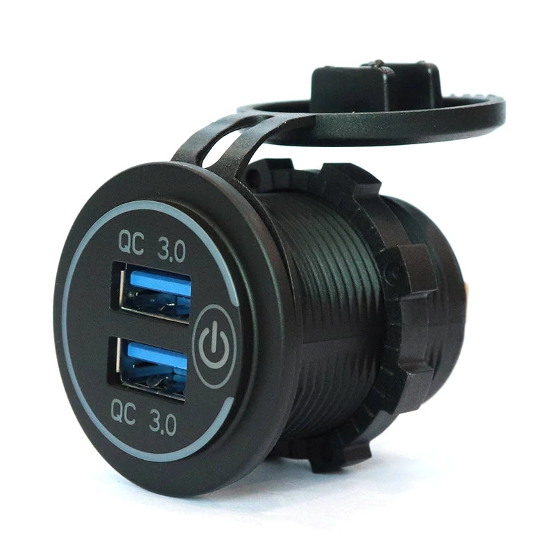 Quick Charge Dual USB Ports Car Charger Waterpoof Fast Charging Socket Power Outlet with LED Light for Motorcycle Car Charge