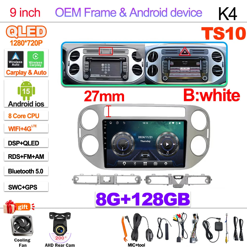 Android 15 For VW Volkswagen Tiguan 1 NF 2006 2008-2012 2013 2014 2015 2016 Carplay 2K Screen Car Radio Multimedia Player Stereo