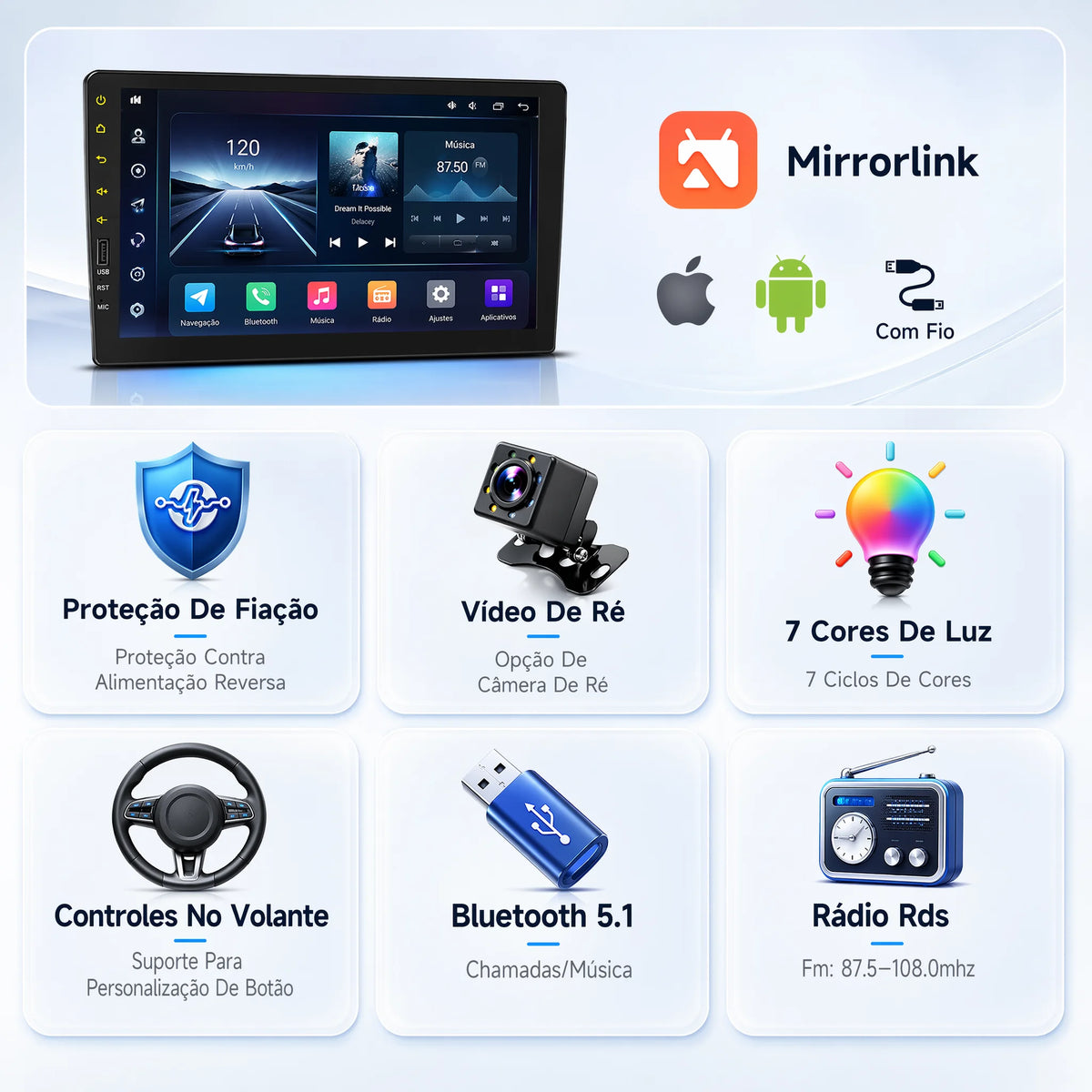 ESSGOO Rádio Estéreo Automotivo MP5 de 9 Polegadas 1 DIN com Bluetooth, Espelho Link, Receptor FM e Reprodutor Multimídia