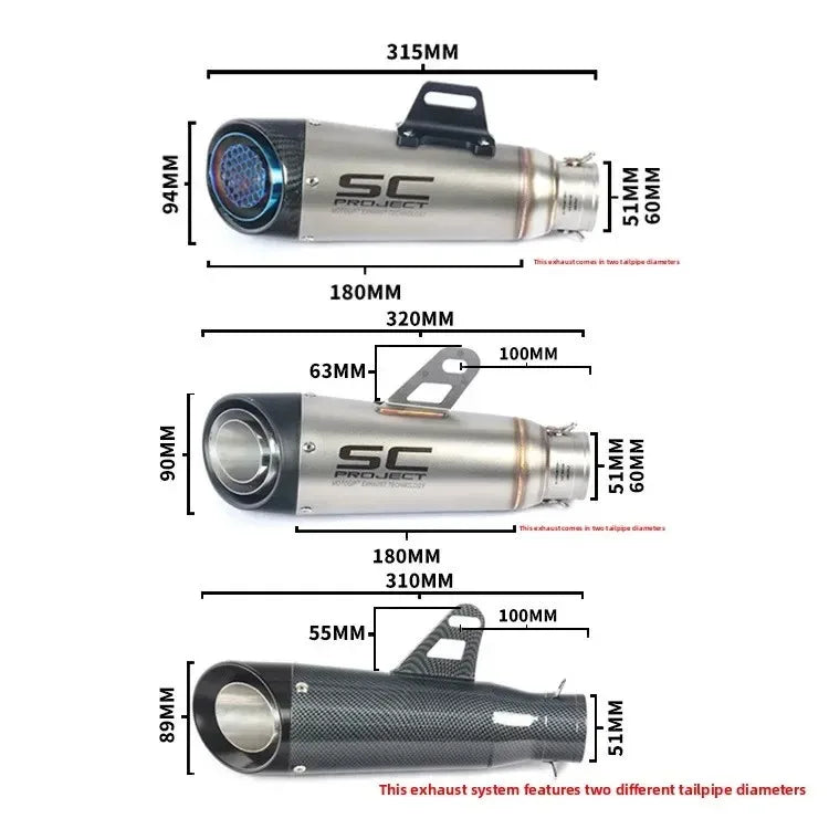 Silenciador de Escape SC de Dupla Camada, Som de Corrida Alto, Muffler Modificado Compatível com Ninja Z250 Z300 ZX10 MT07 MT09 R25 R3 R6
