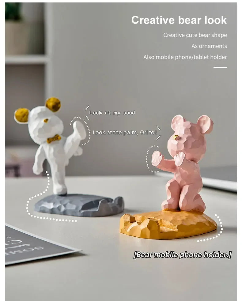 Criativo Bonito Urso Urso Resina Titular Do Telefone Móvel, Suporte Do Telefone, Home Office Desktop Acessórios, Suporte Portátil, Desk Decor