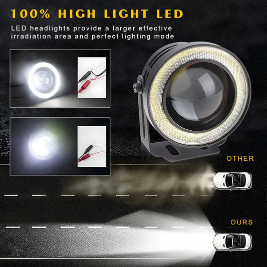Faróis de neblina LED de 2,5 polegadas com Angel Eyes COB para Jeep Cherokee, Lada Off Road, luz branca para neblina, projetor LED de 2,5 polegadas, farol DRL.