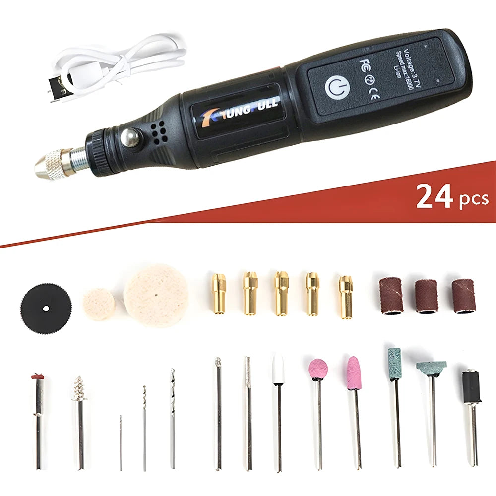Ferramenta rotativa mini sem fio, furadeira elétrica, caneta de gravação recarregável por USB, para uso manual, polimento, perfuração, entalhe e trabalhos de bricolagem.