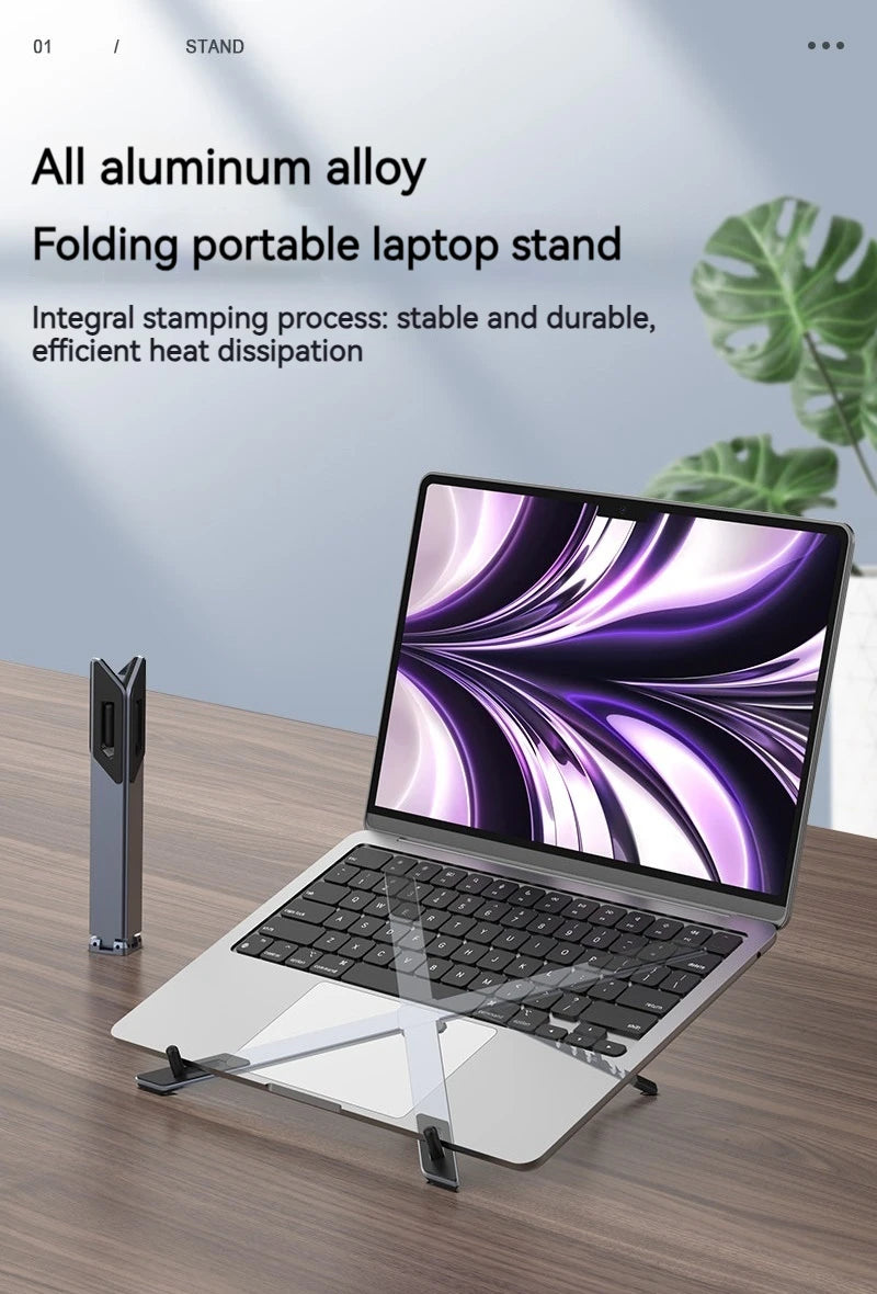Mini suporte portátil dobrável de metal para laptop, ângulo de mesa ajustável, suporte para notebook, compatível com laptops e tablets de 10 a 17 polegadas