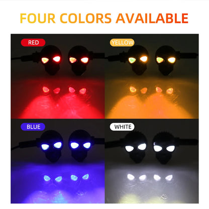 2 Peças Mini Luzes de Seta LED para Moto em Formato de Caveira, Indicadores DRL Dianteiros e Traseiros, Pisca-Pisca para Honda Yamaha
