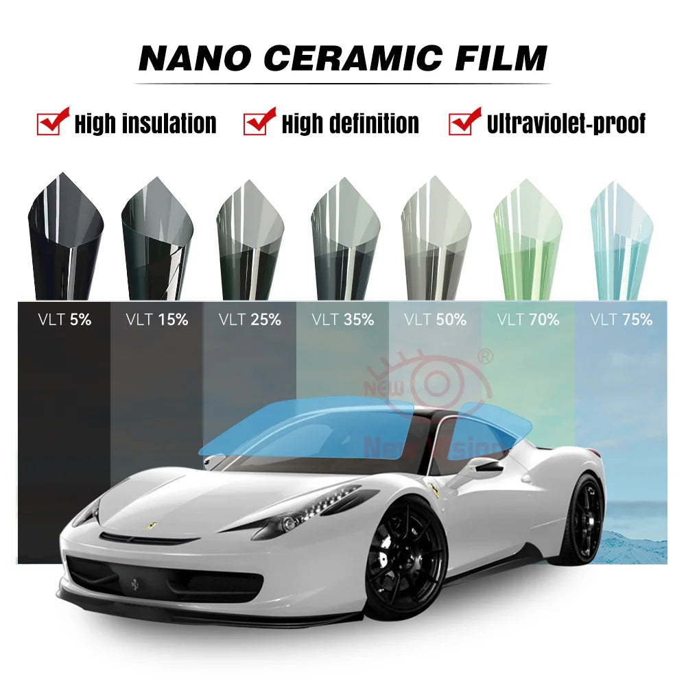 Filme de Cerâmica Nano HD Ultra de Alta Qualidade 50cmX3m IRR100% Filme Resistente ao Calor Proteção Solar Adesivos para Janelas de Carro