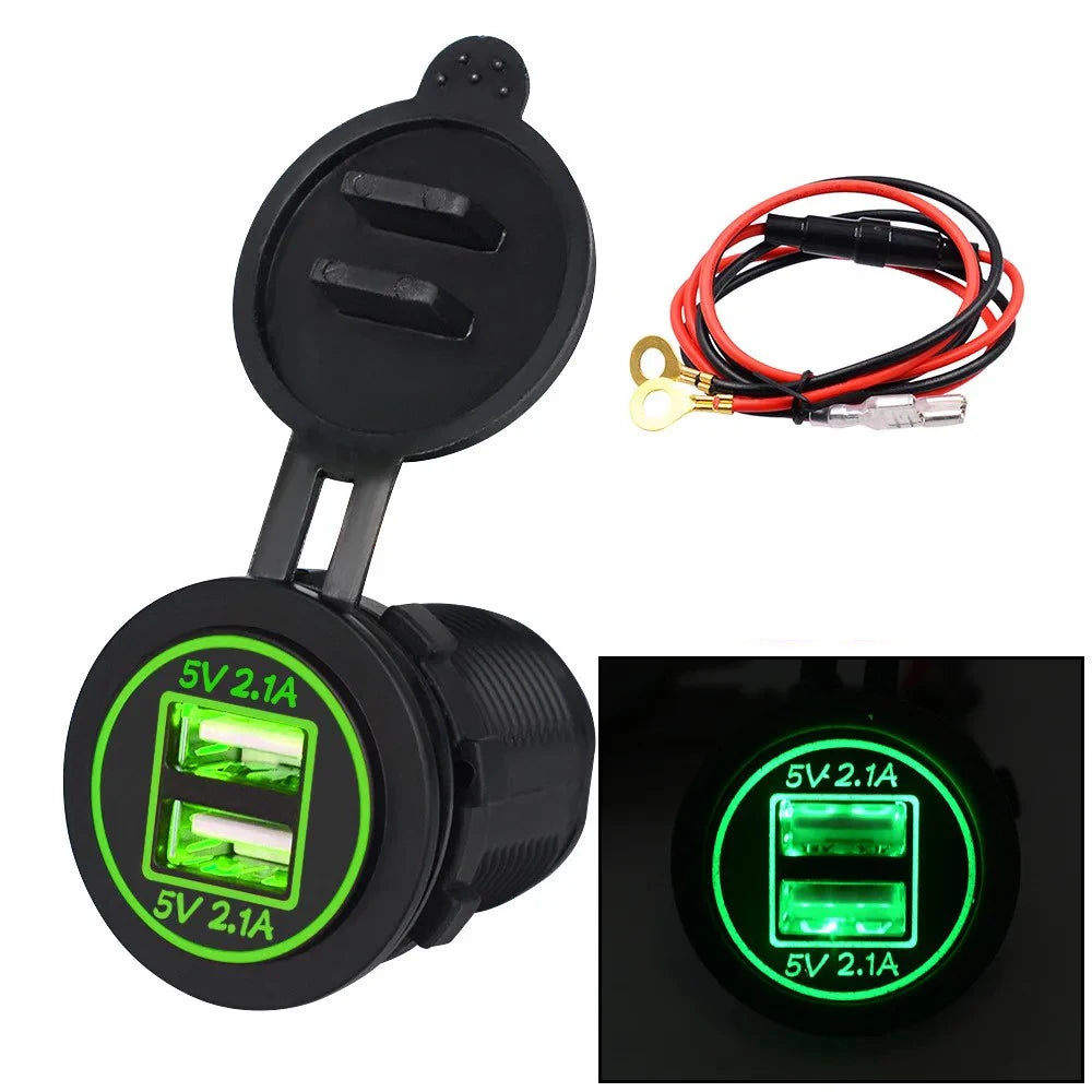 12/24V Dual USB Port Car Charger Motorcycle 5V 4.2A Charger Socket Waterproof Fast Quick Charge Adapter for Vehicle Boat Truck