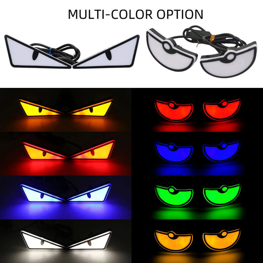 2 pçs motocicleta led demônio olho luz semicírculo/triângulo olho turn signal light dinâmico lâmpada traseira mini luzes de decoração do carro