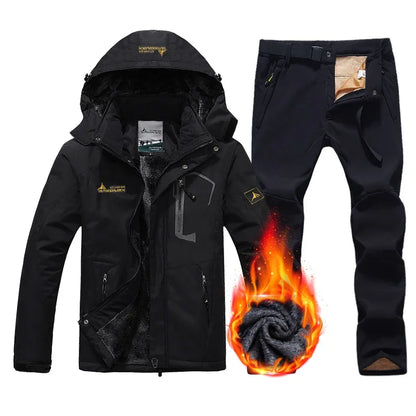 Conjunto de Esqui e Snowboard Masculino de Inverno: Jaqueta e Calça de Fleece Grossas, Quentes, Impermeáveis e à Prova de Vento