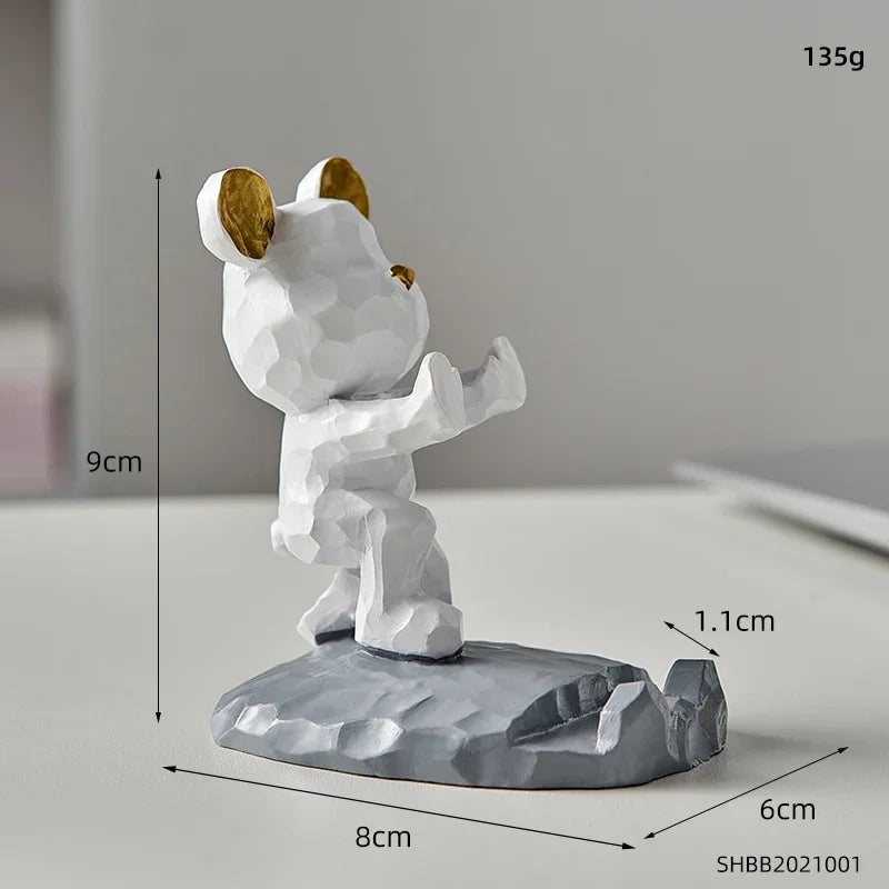Criativo Bonito Urso Urso Resina Titular Do Telefone Móvel, Suporte Do Telefone, Home Office Desktop Acessórios, Suporte Portátil, Desk Decor