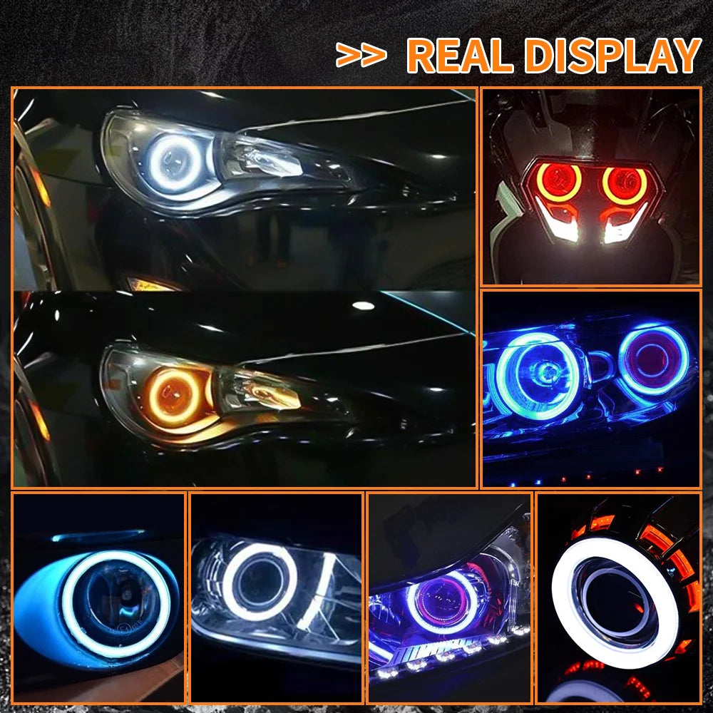 2PCS RGB Angel Eyes Halo Rings Lights with Turn Signal Lights APP Bluetooth LED Motorcycle Retrofit DRL Car Headlight 12V 24V