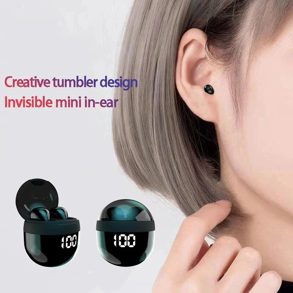 Sk18 mini fones de ouvido invisíveis sem fio bluetooth 5.3 fones baixo dormir com microfone cancelamento ruído hd