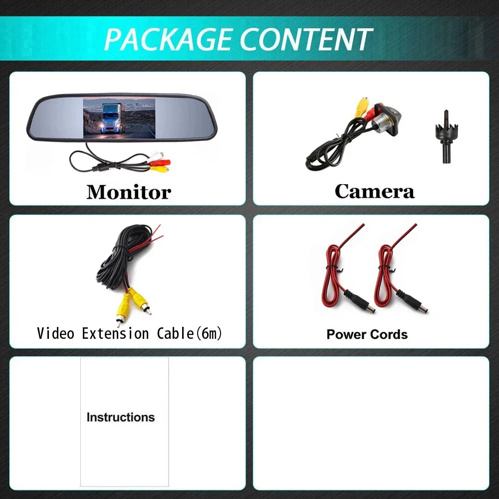 5 inch LCD Rear View Mirror Monitor Reversing Backup Camera Kit for Car MPV RV SUV Parking Easy Installation