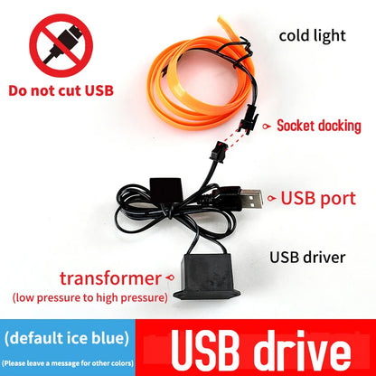 5m Car Interior Atmosfera Iluminação LED Strip 5V DIY Flexível EL Cold Light Line Tube Com USB Auto Decoração Ambient Lamp