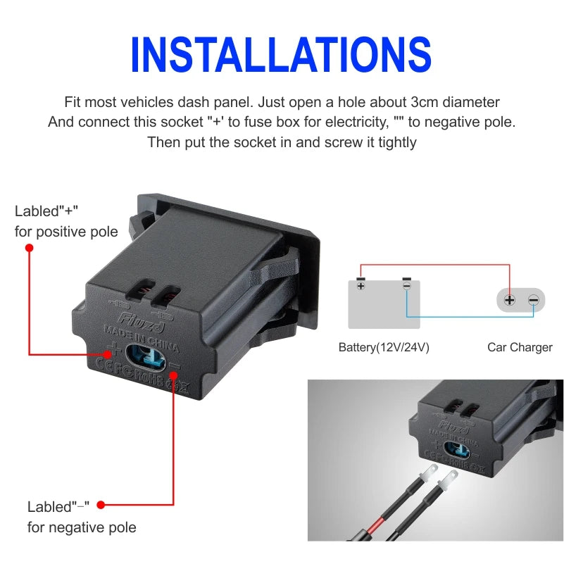 Adaptador de carga rápida rápida 3 portas usb carregador de telefone no adaptador de carregador de carro para 12v/24v caminhão motocicleta rv barco marinho