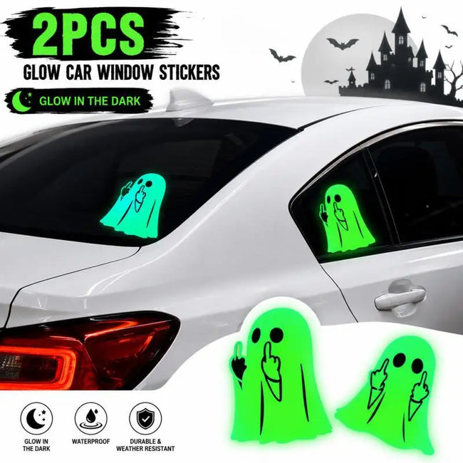 2 Adesivos de Carro que Brilham no Escuro, Engraçados para Halloween, Decalques para Janelas Laterais e Traseiras