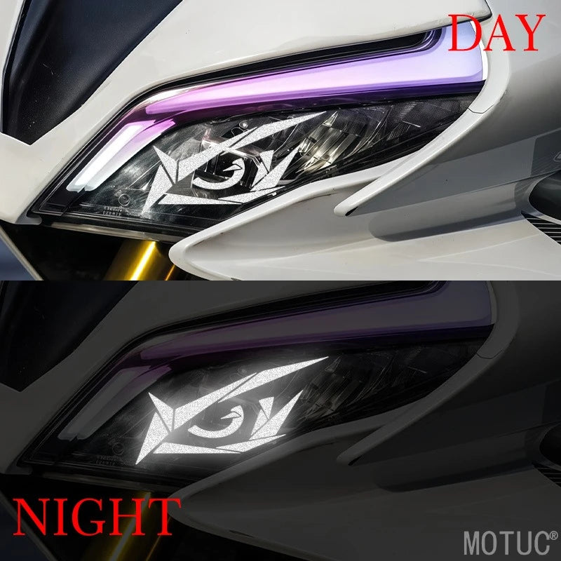 1 Par de Adesivos Criativos Refletivos Olhos de Monstro para Moto, Impermeáveis, para Farol, Tanque de Combustível e Carroceria de Scooter, Decalques de Vinil DIY