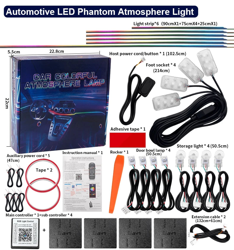 18 in 1 Symphony RGB Atmosphere Light Parts 20CM 35CM 75CM 110CM Light Strip Speaker Foot Lamp storage Light Main Sub Controller