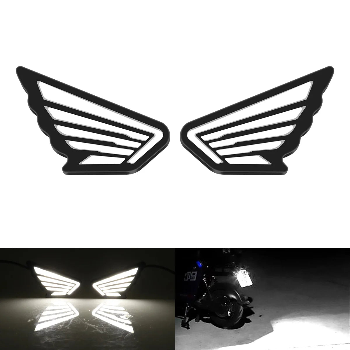 2 Peças Luzes LED para Motocicleta Estilo Asas, Pisca-Pisca Estroboscópico, Olho de Anjo, Luzes de Condução, Luz de Placa, Luz de Sinal de Parada, DRL Branco