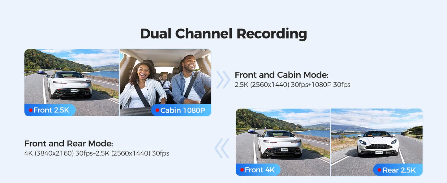 AZDOME M550 3 Channel Dash Cam 2.5K+1080P+2.5K WDR Car Dash Camera 3.19" IPS Screen Car DVR Built-in WiFi GPS IR Night Vision