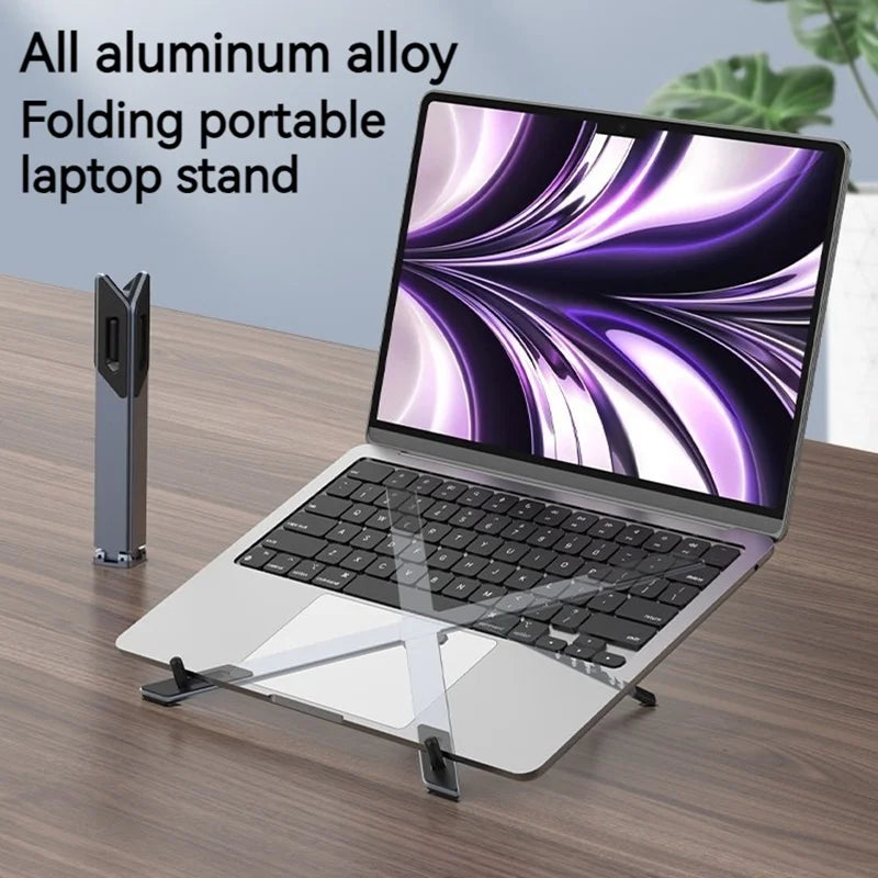Mini suporte portátil dobrável de metal para laptop, ângulo de mesa ajustável, suporte para notebook, compatível com laptops e tablets de 10 a 17 polegadas