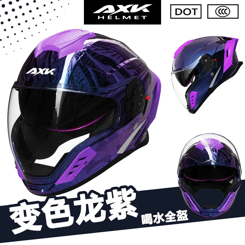 Capacete de Motocicleta Integral Certificado DOT para Todas as Estações com Design para Beber Água, Masculino e Feminino, para Pilotagem de Inverno