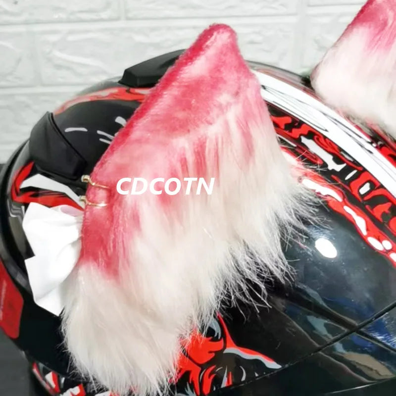 Decoração de capacete elétrico de motocicleta, 3d estéreo, orelhas de lobo, pelúcia dobrável, acessórios de capacete de moto, adesivos, estilo cosplay