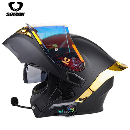 Soman flip up capacete da motocicleta rosto cheio dot capacete da motocicleta lente de viseira dupla corrida casco moto capacete bluetooth