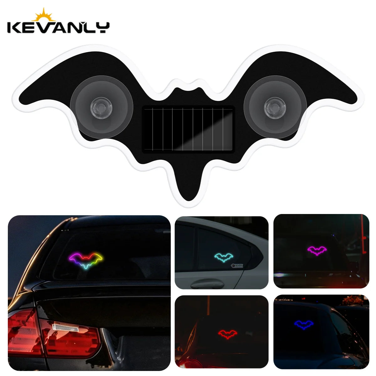 Luz Atmosférica Solar Universal em Forma de Morcego, LED Dinâmico com Gradiente, Acessório de Decoração para Interior de Carro RGB