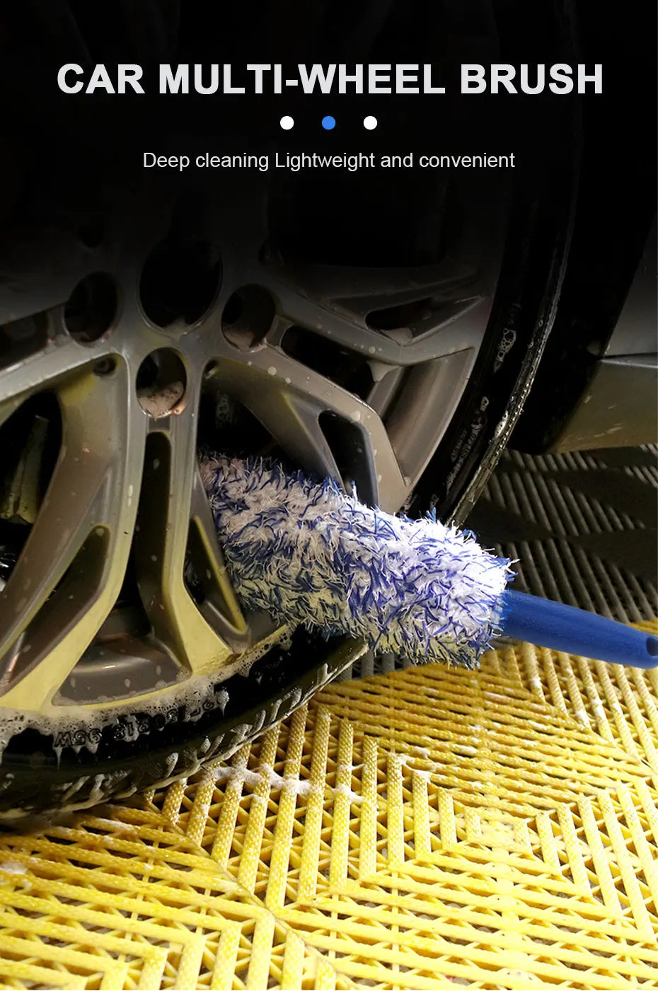 Escova Portátil de Pelúcia para Limpeza de Rodas e Pneus de Carro, Ferramenta de Lavagem e Remoção de Poeira para Detalhamento Automotivo