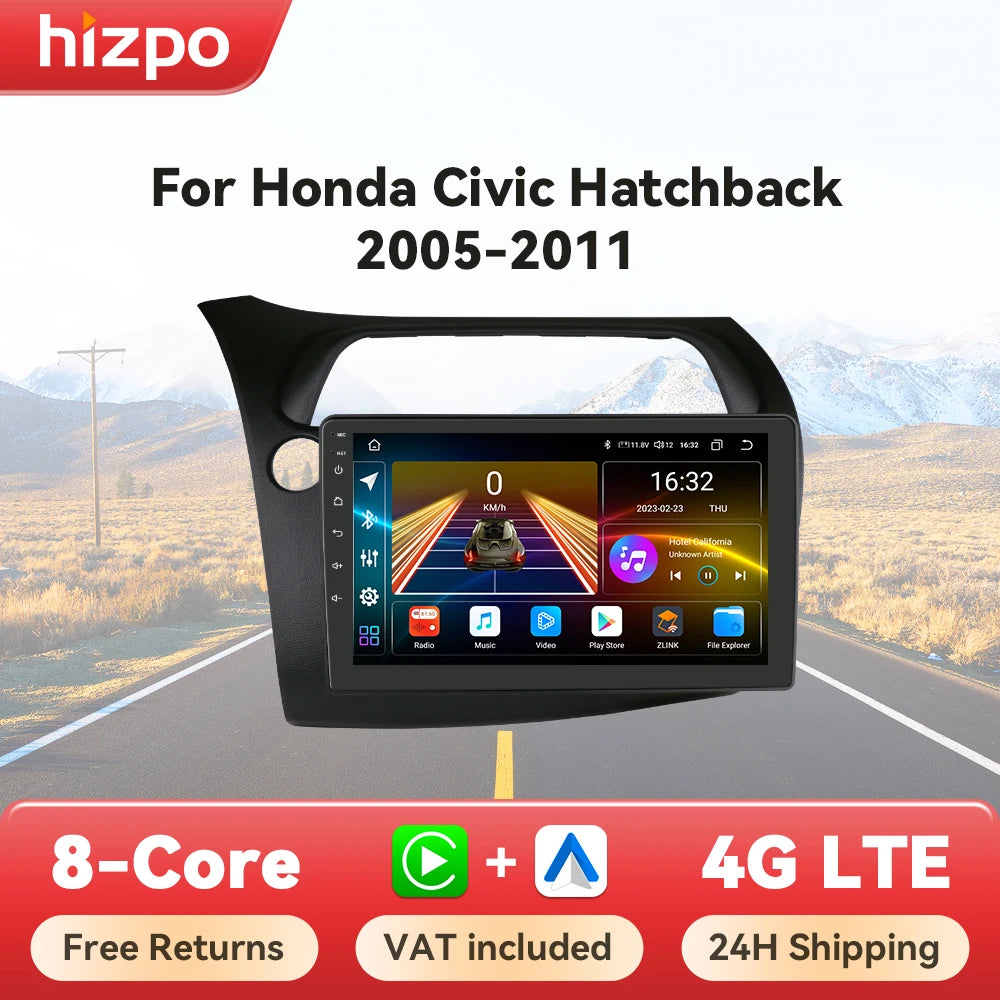 Hizpo Car Autoradio For Honda Civic Hatchback 2005 - 2011 Multimedia Player 2din Android Auto Carplay GPS Navigation 8+128G DSP